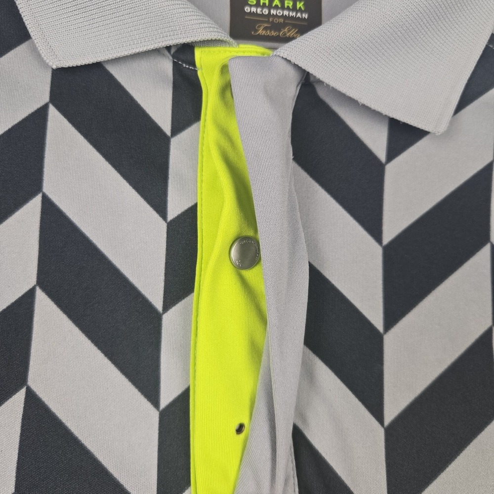 Shark by Greg Norman for Tasso Elba Gray & Lime Green Polo Size Large Snaps - Picture 4 of 10